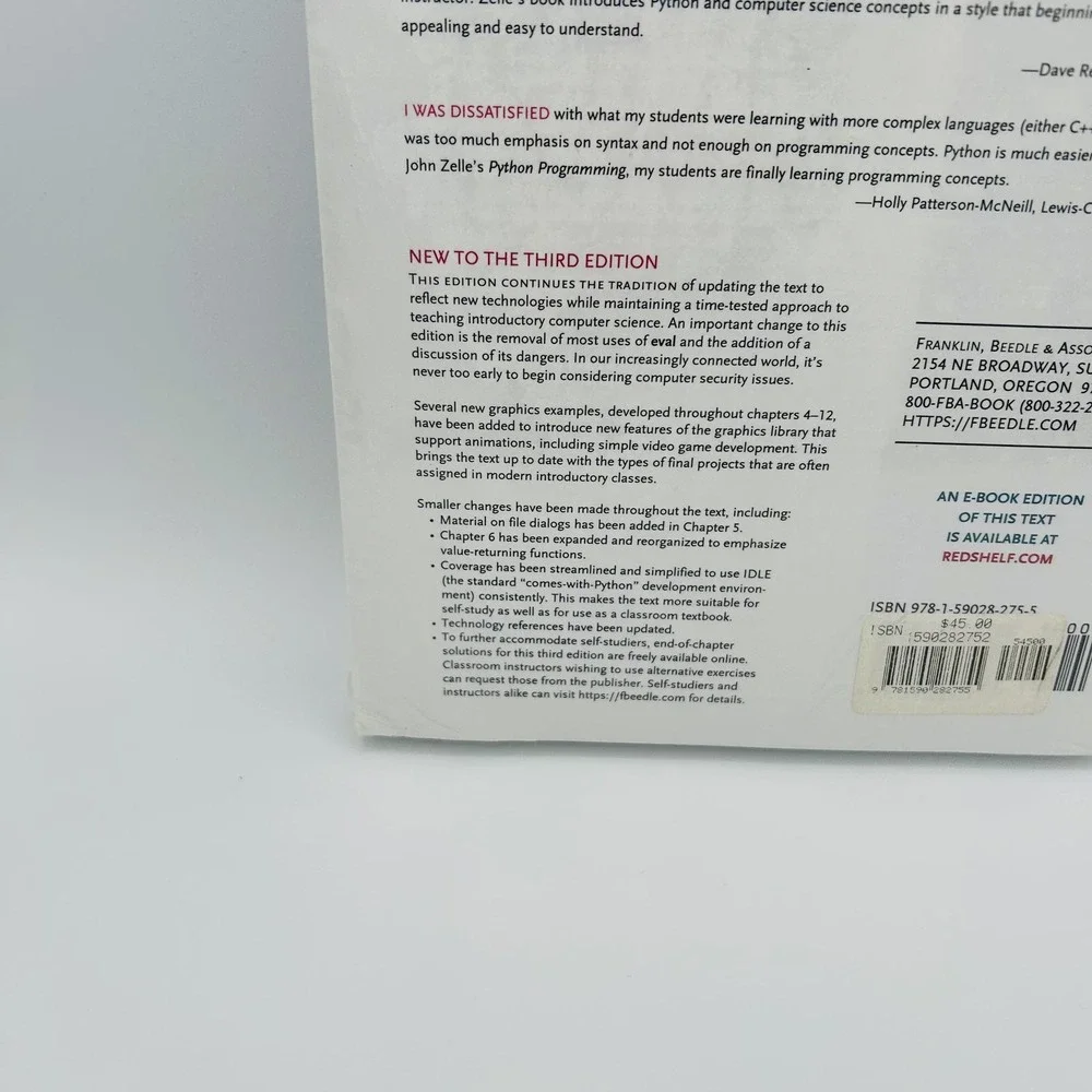 Python Programming John Zelle Third Edition Introduction to Computer Science